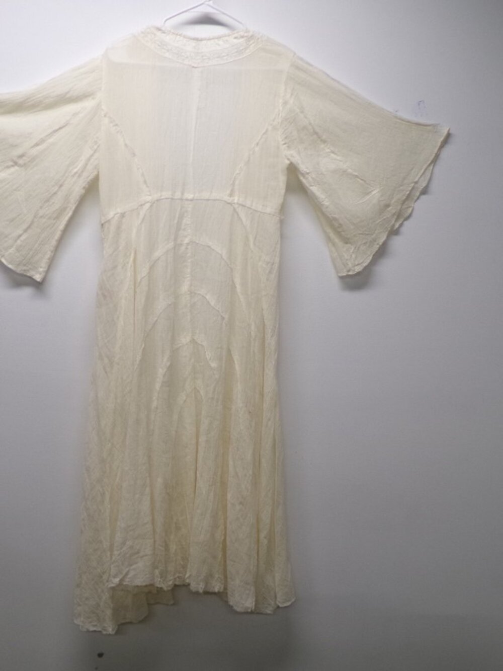 Free People Sheer Cotton Ivory Kimono Duster Maxi Boho Festival Flare Sleeves S - Picture 3 of 7